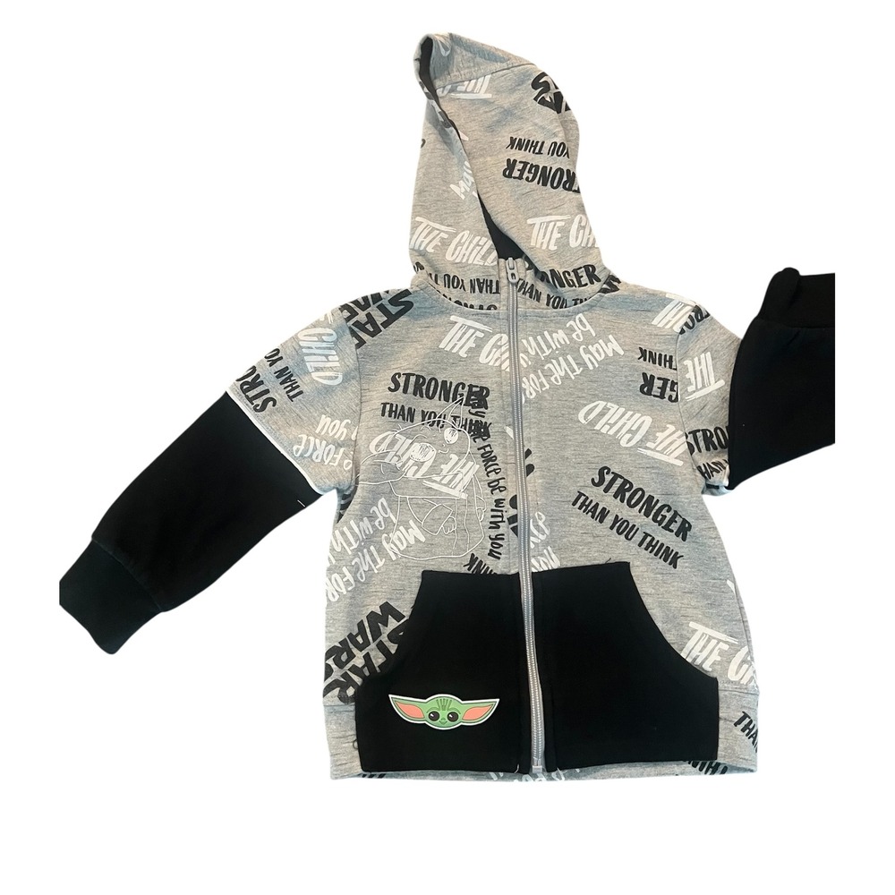 Star Wars Mandalorian Grogu Zip Hoodie Kids 4T Gray Black The Child Sweatshirt